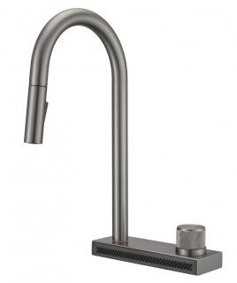 Смеситель для кухни Milacio Ultra MCU.556.GM с вытяжной лейкой и каскадным душем воронёная сталь